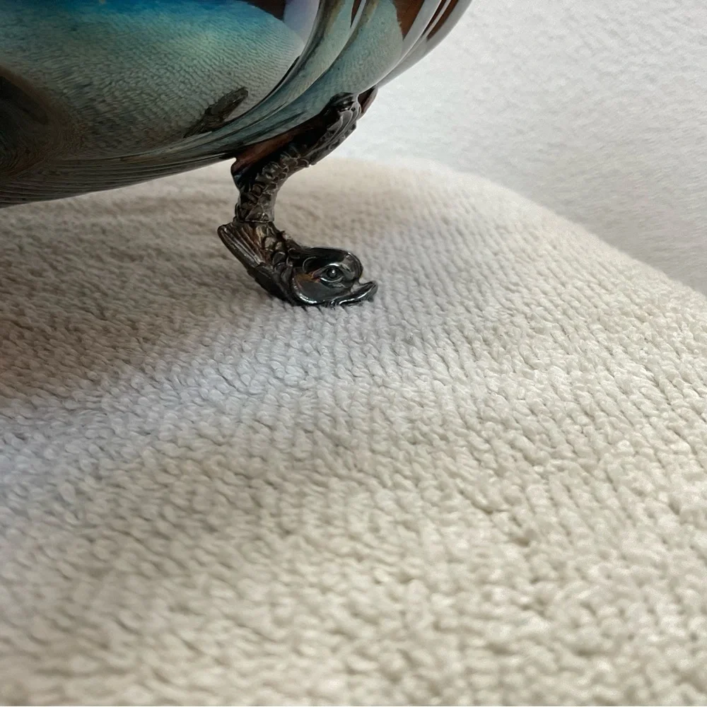 Vintage Silver Plated Shell Trinket Dish Fish Feet Ring Jewelery Holder Decor